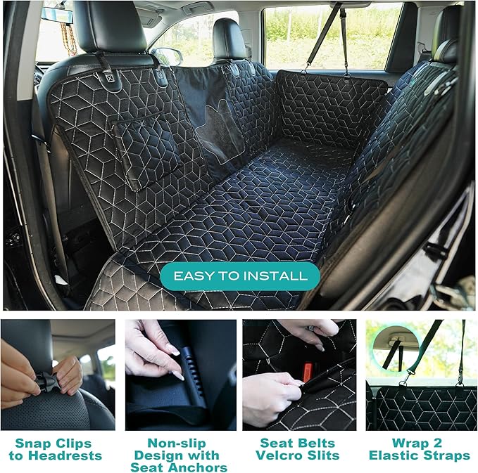 Meginc 4 in 1 Dog Car Seat Cover for Back Seat, Durable 600D Dog Hammock with Mesh Window & Side Flaps, Pet Car Seat Protector for Cars, SUVs &Mid Truck