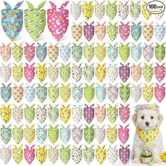 Abbylike 100 Pcs Easter Dog Bandanas Bulk Bunny Egg Carrot Bandanas for Dogs Triangle Kerchief Bibs Scarf Set for Pet Costume Easter Photo Props Accessories Pet Shops, 25 Styles (19.7 x 13.8 x 13.8)