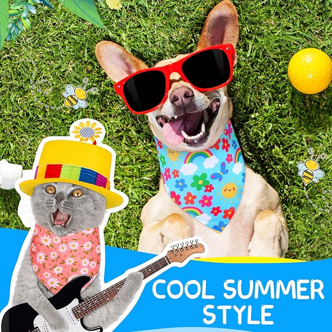 Eccliy 30 Pack Dog Bandanas Summer Bulk Adjustable Flower Dog Scarfs Soft Washable Triangle Polyester Bandana Cat Costume Bibs with Flowers Patterns for Boy Girl Medium Pet Grooming Accessories Spring