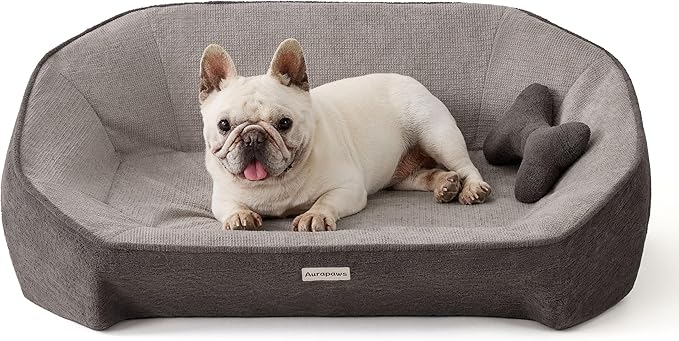 Orthopedic Dog Bed for Medium Small Dogs up to 120lbs, Extra Thick One-Piece Memory Foam Dog Bed, Never Sag Pet Sofa Couch with 3 Removable Washable Covers (Plush, Cooling, Leather) & Toy