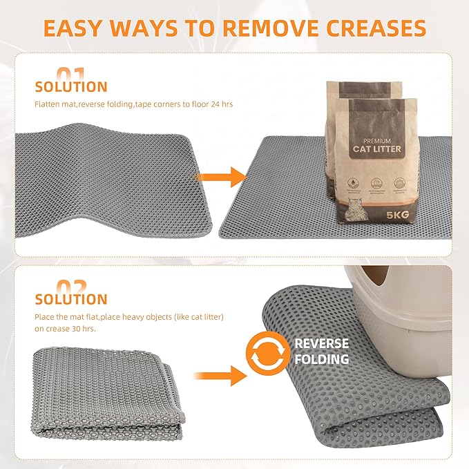 Large Cat Litter Mat for Litter Box, 47"×33" Double Layer Trapping Mat, Non-Slip Water Proof Kitty Litter Pad, Grey