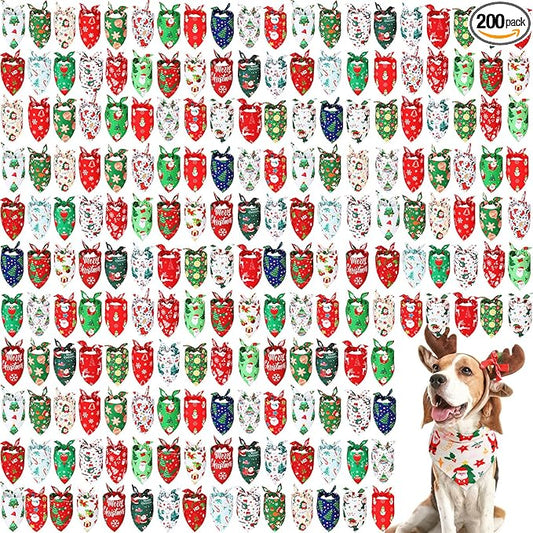 Abbylike 200 Pcs Christmas Dog Bandanas Bulk Xmas Red and Green Bandanas for Dogs Triangle Kerchief Bibs Scarf Set for Pet Christmas Costume Photo Props Accessories Pet Shops Groomer, 25 Styles
