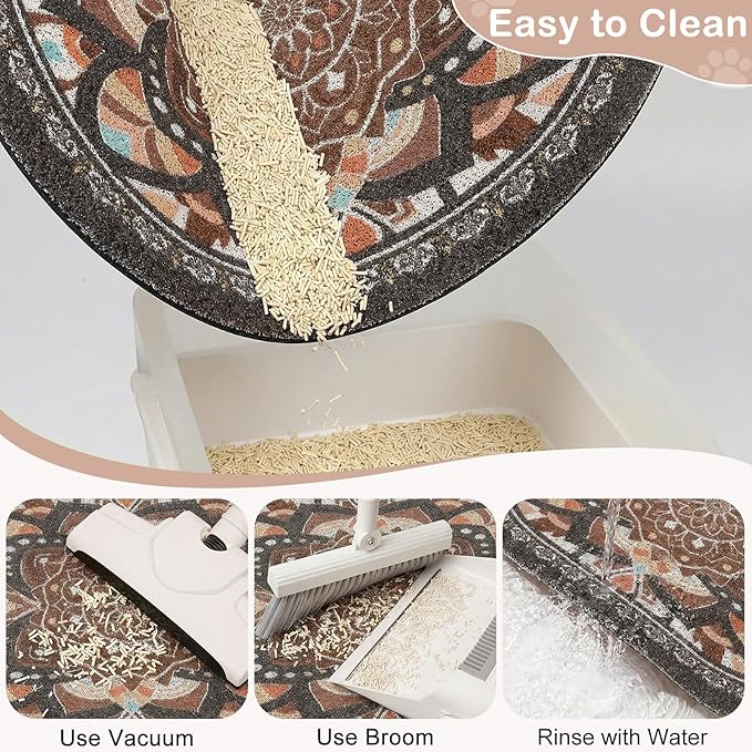 Bienbee Cat Litter Mat, 33" x 22" Large Size Litter Box Mat Rug with Non-Slip Bottom,Urine and Water Proof, Easy to Clean Cat Supplies Essentials for Indoor Kitty Kitten Floor,Deep Brown Flowers L