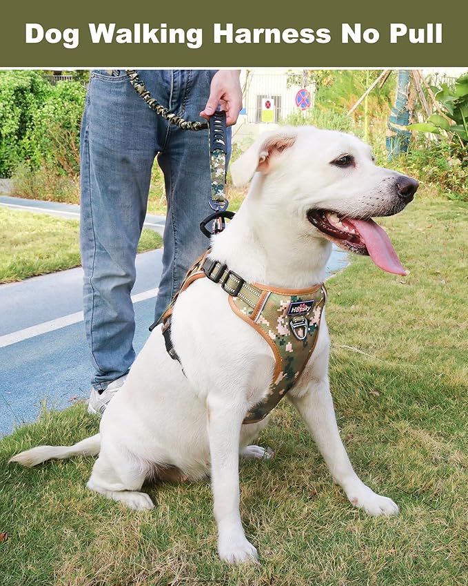 Hotsky Tactical Dog Harness No Pull，Adjustable Service Dog Vest Reflective Military Pet Harness with Control Handle Molle Loop Panels for Training Walking Running(Army Camo, XL)