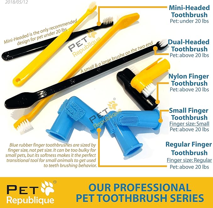 Pet Republique Dog Finger Toothbrush Set of 3 - Dental Hygiene Brushes for Small to Large Dogs, Cats, and Most Pets - Small Size Finger Opening