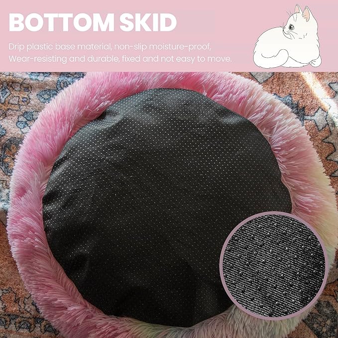 Cat Bed Round Fluffy Hooded Cat Bed Cave, Anti-Anxiety Cave Bed with Hooded Blanket, Cozy Cuddler Luxury Puppy Pet Bed, Anti-Slip Bottom and Machine Washable