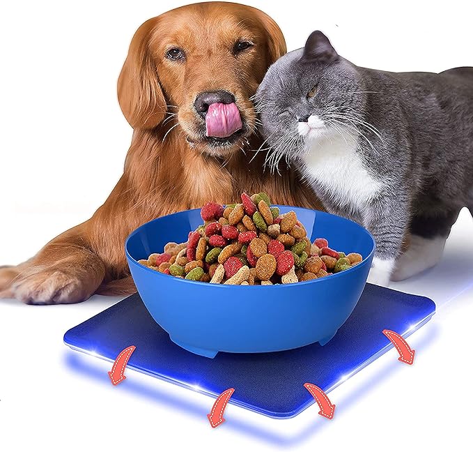 SereneLife Flip Spill Proof Set-Interlocking Non Skid Pet Puppy Cat Dog Mat-Twisty Dish Food/Water Bowl for Mess Free Feeding SLTDG6, Medium, Blue (SLTDG66)