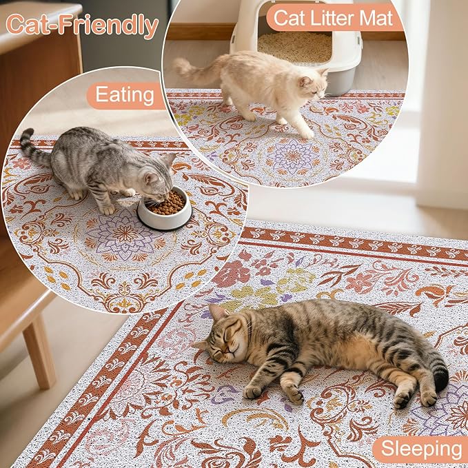 Cat Litter Mat Trapping Rug 33"x22", Large Litter Box Mat for Floor, Non-Slip Waterproof Backing, Soft Mesh Easy to Clean Pet Mat for Cat Red