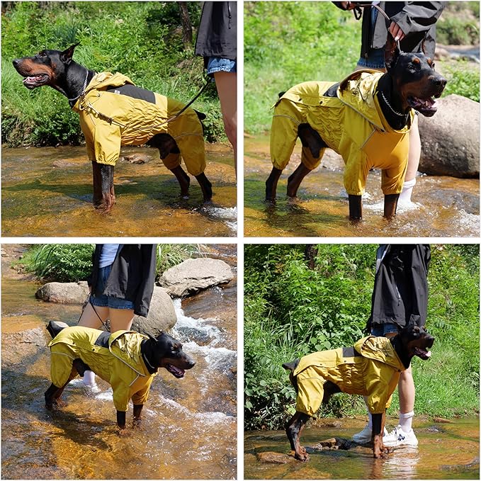 LOVELONGLONG Fleece-Lined Dog Raincoat with Removable Hood – Waterproof Winter Full Body Dog Jacket – Windproof Snowproof Cold-Weather Suit – Yellow-F S+