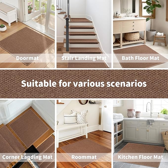 Brakki Bullnose Carpet Stair Treads, Non Slip Landing Mat for Wooden Steps Indoor, Soft Stair Rugs for Pets, Indoor Doormat for Kitchen Bathroom, Washable, 30"x30" 1pc, Brown