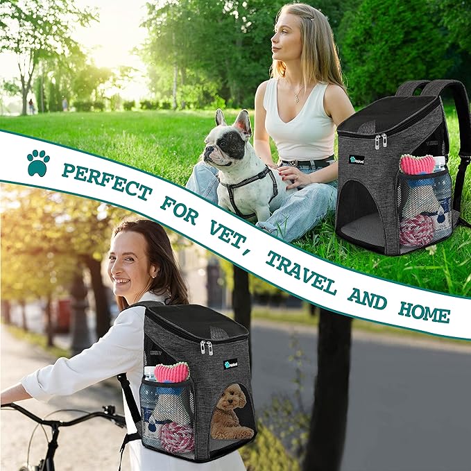 PetAmi Cat Backpack Carrier, Airline Approved Pet Carrier Backpack for Small Dogs and Large Cats, Soft Sided Collapsible Ventilated with Sherpa Bed for Hiking Travel, Max 18 lbs, Heather Charcoal