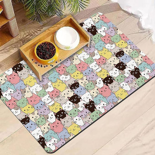 Cat Food Mat, Absorbent Pet Feeding Mat for Dog & Cat Food and Water Bowl, Non-Slip Quick Dry Pet Placemat Floor Protector for Messy Drinkers(12 x 20in)