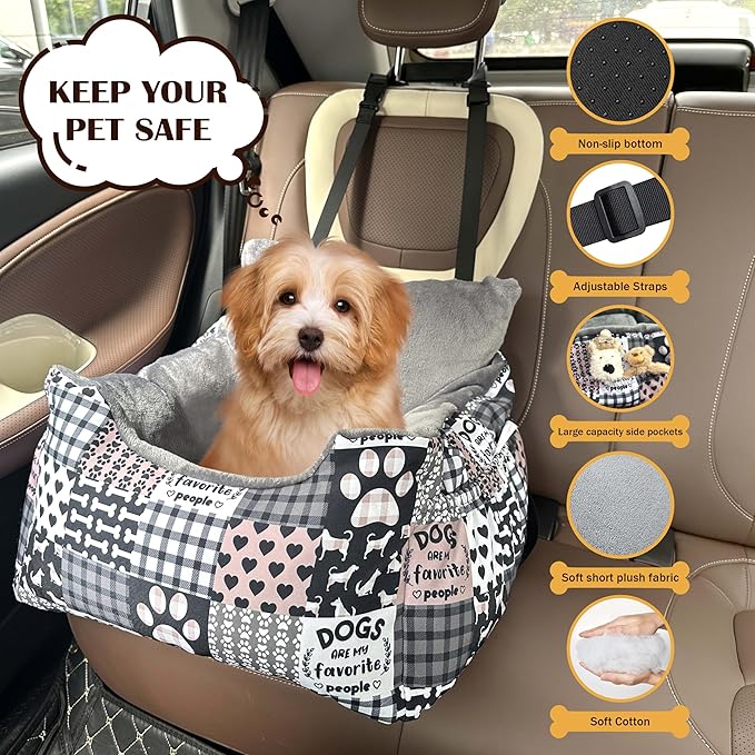 Dog Car Seats for Small Medium Sized Dogs Carseat for Car Funny Fuzzy Pet Dog Booster Car Seat Puppy Under 26 Lbs with Soft Plush Cushion&Washable Removable Cover