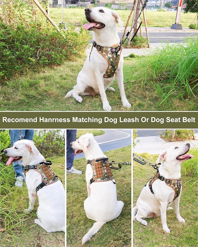 Hotsky Tactical Dog Harness No Pull，Adjustable Service Dog Vest Reflective Military Pet Harness with Control Handle Molle Loop Panels for Training Walking Running(Army Camo, L)