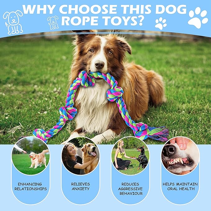 Aitmexcn Dog Rope Toys for Aggressive Chewers, 3 Feet 5 Knots Tough Cotton Rope Chew Toy for Large and Medium Dogs, Tug of War Toy for Boredom and Teeth Cleaning