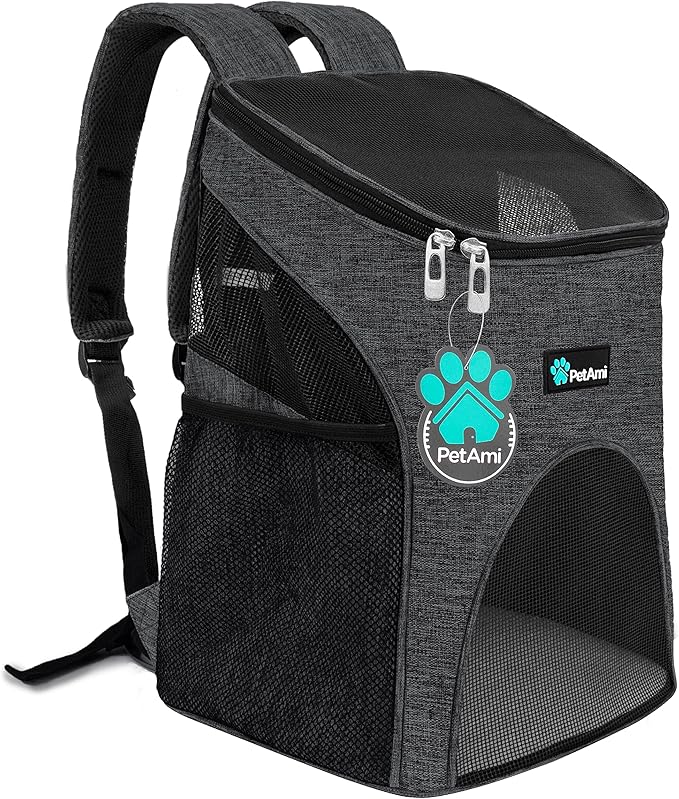 PetAmi Cat Backpack Carrier, Airline Approved Pet Carrier Backpack for Small Dogs and Large Cats, Soft Sided Collapsible Ventilated with Sherpa Bed for Hiking Travel, Max 18 lbs, Heather Charcoal