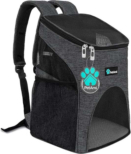 PetAmi Cat Backpack Carrier, Airline Approved Pet Carrier Backpack for Small Dogs and Large Cats, Soft Sided Collapsible Ventilated with Sherpa Bed for Hiking Travel, Max 18 lbs, Heather Charcoal
