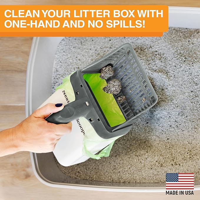 Neater Pet Brands Neater Scooper Standard Litter Scoop, 60 Refill Bags – Mess-Free Cat Litter Scooper with Bag, Spill-Proof Kitty Box Sifter, Bin Doubles as Scoop Holder, For Single-Cat Households
