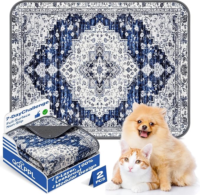 Washable Pee Pads for Dogs and Cats, 2 Pack Absorbent Thick Reusable Training Dog Pet Puppy Pads, Waterproof & Non-Slip Whelping Pads for Potty Training, Whelping, Playpen, Crate, Prevents Leakage