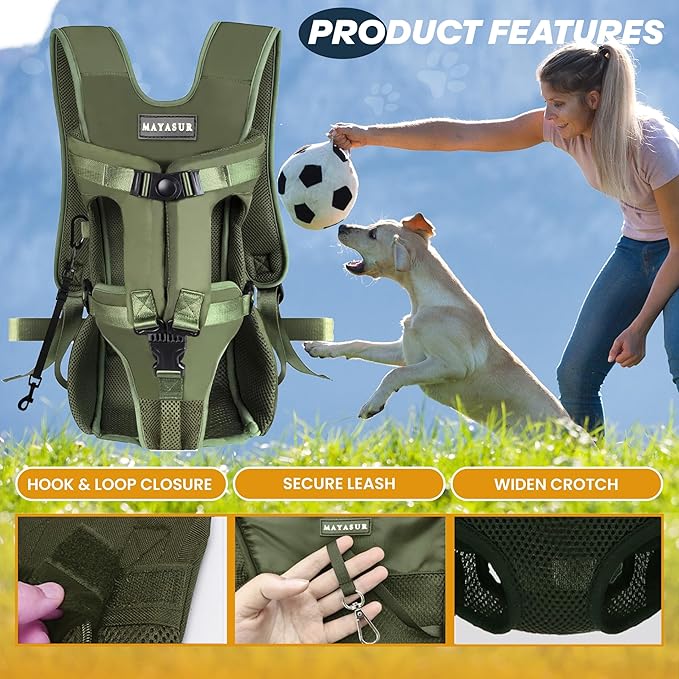 MAYASUR Pet Front Dog Carrier Backpacks, Adjustable Dog Backpack Carrier, Legs Out Easy-fit Dog Chest Carrier for Small to X Large Dogs, Dog Front Carrier for Hiking, Cycling (Army Green, Large)
