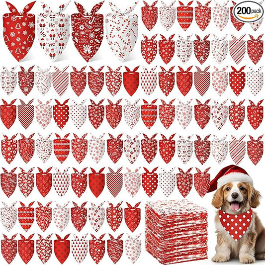 Abbylike 200 Pcs Dog Bandanas Bulk, Red & White Triangle Dog Kerchiefs for Small Medium Large Dogs, Reusable Pet Scarves for Groomers, Pet Shops, Parties & Photo Props, 25 Styles