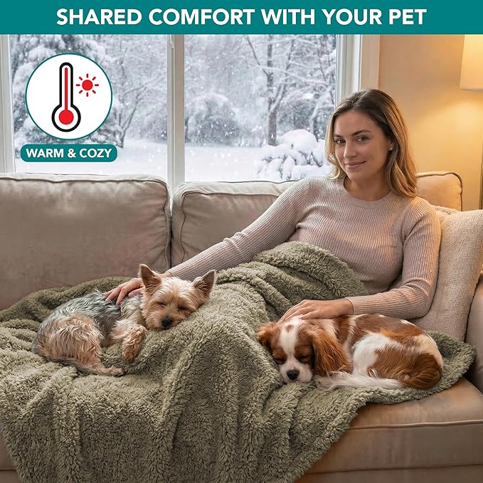 PetAmi Fluffy Waterproof Dog Blanket for Couch and Bed, Reversible Sherpa Pet Throw, Pee Proof Furniture Protector Sofa Cover, Washable Cat Blanket for Small Medium Dogs and Cats (Taupe Camel, 29x40)
