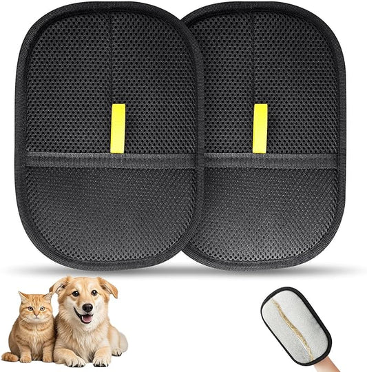 2 Pcs Pets Static Removal Gloves, Reusable Cat Dog Electrostatic Hair Remover Grooming Glove Tool (2 Pcs Black)
