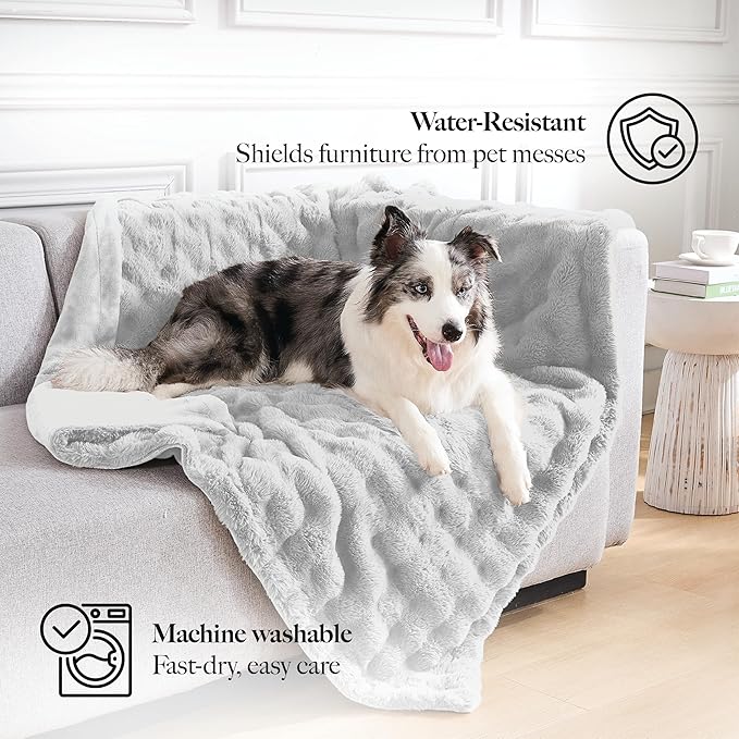 Modern Threads Water-Resistant Faux Rabbit Fur Pet Blanket for Dogs & Cats – Ultra-Soft Couch, Bed & Crate Protector, 50x60 Light Grey