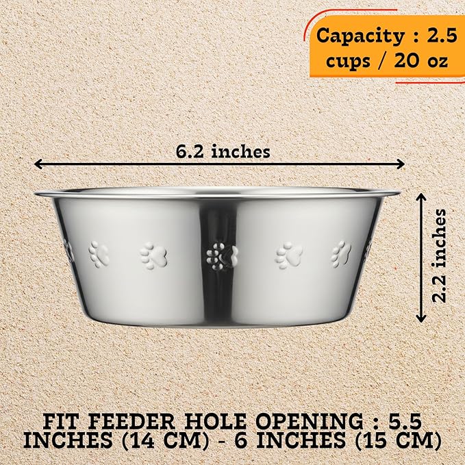 Stainless Steel Dog and Cat Bowls 2.5 Cups (0.6L), Durable Metal Pet Food & Water Dish for Small Pets – Rust-Resistant