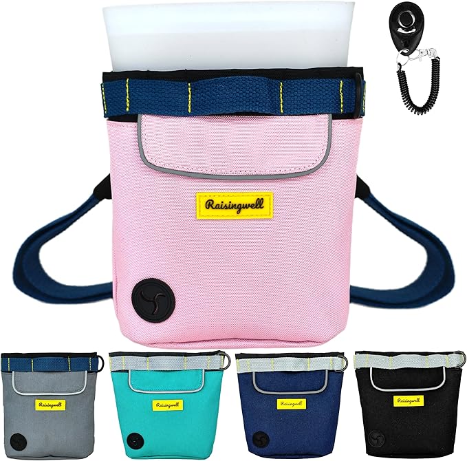 Raisingwell Dog Treat Pouch for Pet Walking and Training with Clicker 2 Cup Silicone Bag Small Fanny Pack Holder for Puppy Snack Dispenser Kit for Leash and Outdoor Use (Pink)
