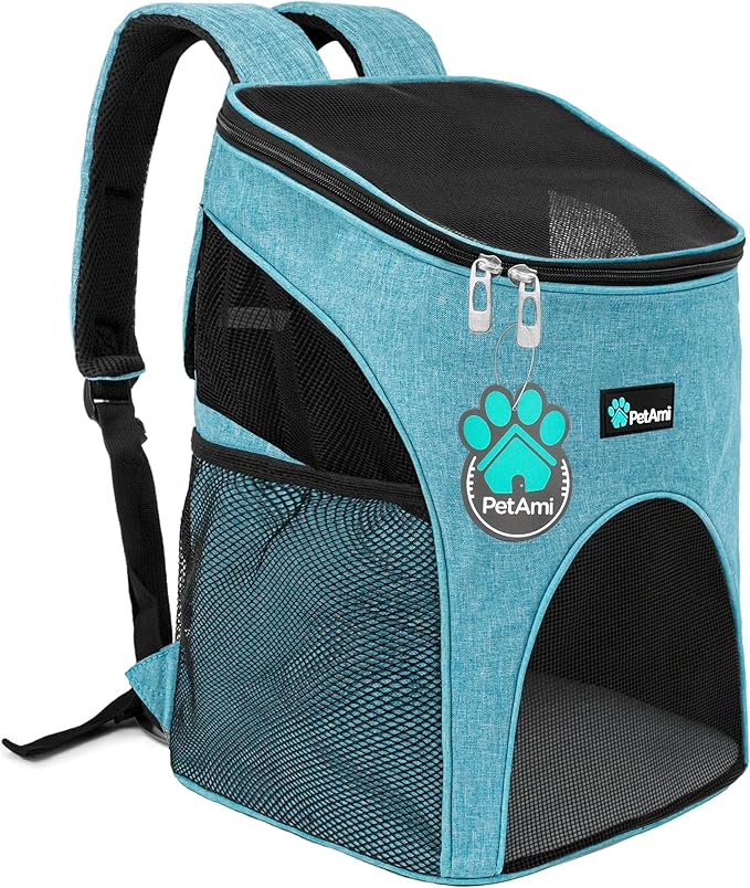 PetAmi Cat Backpack Carrier, Airline Approved Pet Carrier Backpack for Small Dogs and Large Cats, Soft Sided Collapsible Ventilated with Sherpa Bed for Hiking Travel, Max 18 lbs, Sea Blue