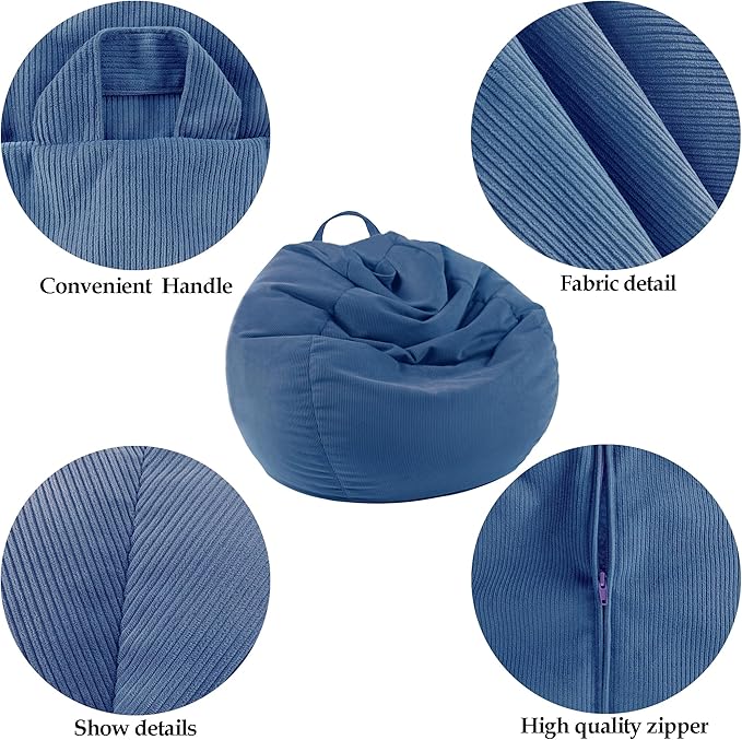LPMOERA Stuffed Animal Storage Bean Bag Chair Cover (No Filler) For Kids and Adults.Pets Dogs/Cats Lazy Beds.Soft Premium Corduroy Stuffable Bean Bag For Organizing Children Plush Toys or Memory Foam