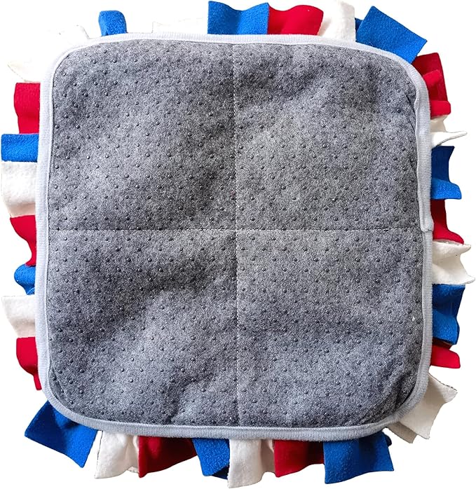 Pet Fleece Snuffle Mat Square Shape Foraging Mats Interactive Feeding Toy Anti Slip Slow Feeder Treat Dispenser for Dog Rabbit Guinea Pig (Blue/White/Red)