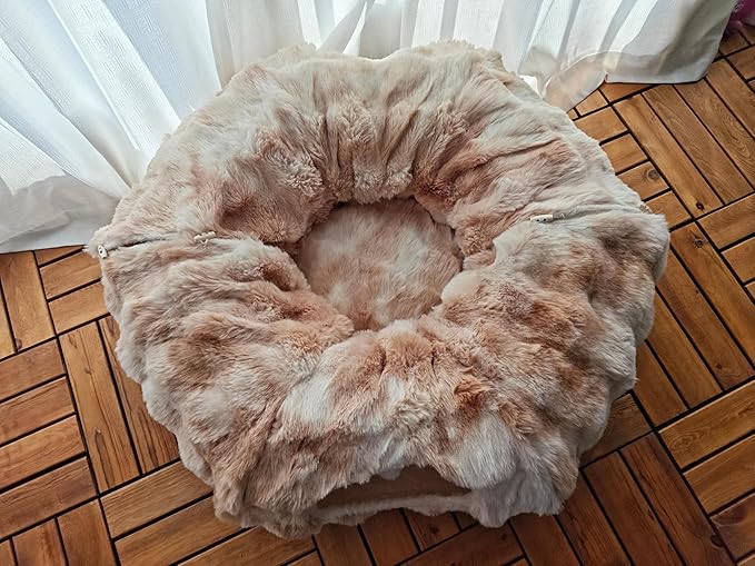 2 in 1 Luxury Plush cat Tunnel with cat Bed for Small Medium Large Cats,Multifunctional Cat Toys.(Brown+White)