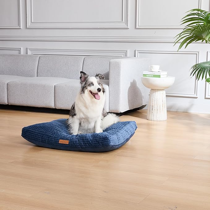Modern Threads Ultra Plush Orthopedic Memory Foam Pillow Bed for Large Dogs with Supportive Filling and Stylish Textured Design, Blue, (36" L x 27" W x 4" Th)
