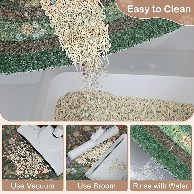 Bienbee Cat Litter Mat, 24" x 15" Litter Box Mat Rug with Non-Slip Bottom,Urine and Water Proof, Easy to Clean Cat Supplies Essentials for Indoor Kitty Kitten Floor, Green Flowers M