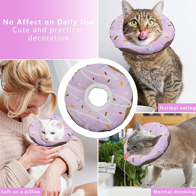 Seyezo Cat Cone Collar Soft, Adjustable Cat Recovery Collar Kitten Cones to Stop Licking, Cute Donut Collar After Surgery, Cats Neck Pillow Cone Elizabethan Cones of Shame (Waterproof Purple, Medium)