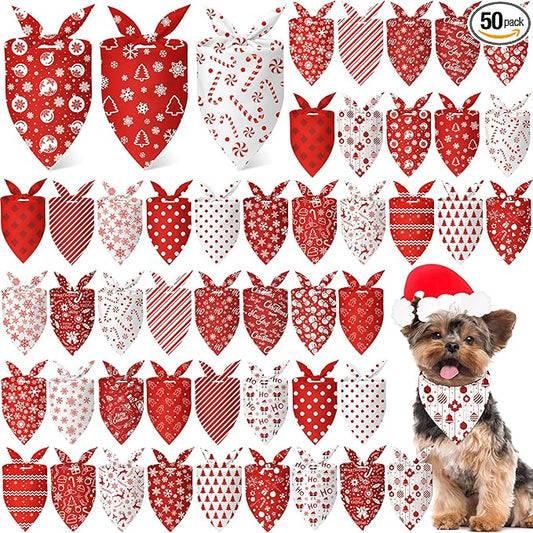 Abbylike 50 Pcs Valentines Day Dog Bandanas Bulk Red and White Polka Dots Stripes Bandanas for Dogs Triangle Kerchief Bibs Scarf for Pet Romantic Costume Photo Props Accessories(19.7 x 13.8 x 13.8)