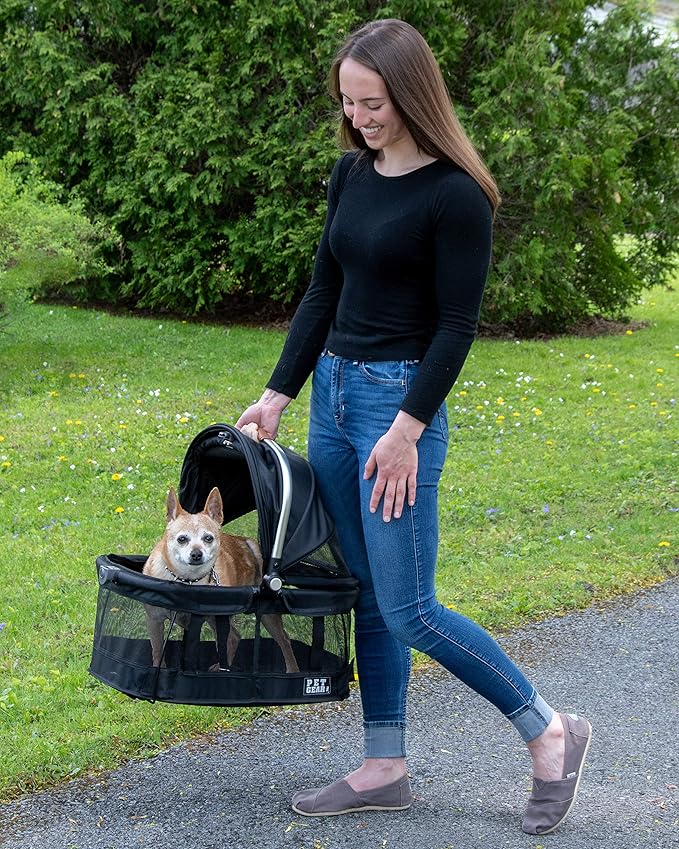 Pet Gear No-Zip View 360 Pet Safety Carrier & Car Seat for Small Dogs & Cats Push Button Entry, View 360 20-inch, Black