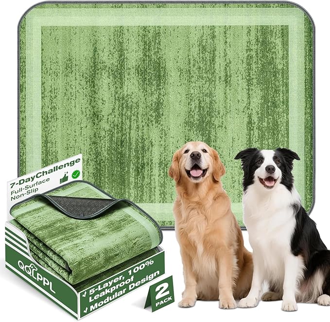 Washable Pee Pads for Dogs and Cats, 2 Pack Absorbent Thick Reusable Training Dog Pet Puppy Pads, Waterproof & Non-Slip Whelping Pads for Potty Training, Whelping, Playpen, Crate, Prevents Leakage