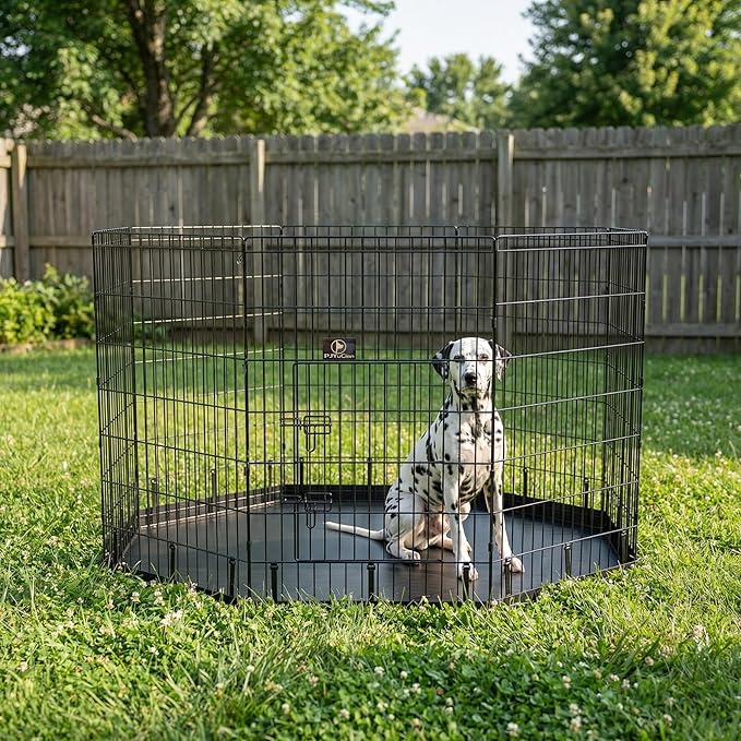 PJYuCien Octagonal Dog Playpen with Bottom Pad - Metal Foldable Exercise Pen, 8 Panels 42" H x 24" W Indoor Outdoor Pet Fence Puppy Crate Kennel, Black