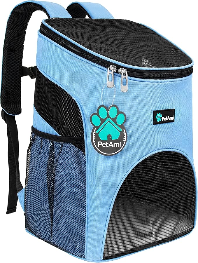 PetAmi Cat Backpack Carrier, Airline Approved Pet Carrier Backpack for Small Dogs and Large Cats, Soft Sided Collapsible Ventilated with Sherpa Bed for Hiking Travel, Max 18 lbs, Light Blue