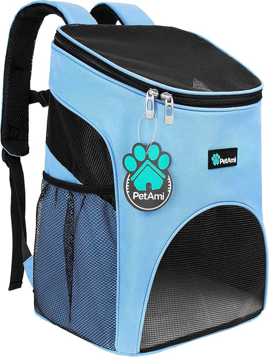PetAmi Cat Backpack Carrier, Airline Approved Pet Carrier Backpack for Small Dogs and Large Cats, Soft Sided Collapsible Ventilated with Sherpa Bed for Hiking Travel, Max 18 lbs, Light Blue