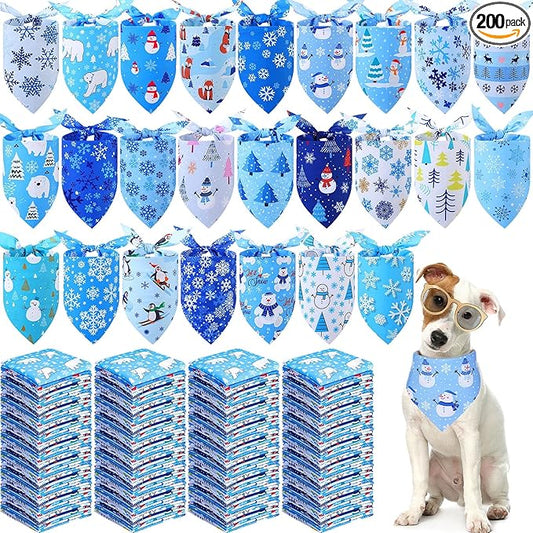 Abbylike 200 Pcs Winter Dog Bandanas Bulk Blue Snowflake Bandanas for Dogs Triangle Kerchief Bibs Scarf Set for Pet Christmas Xmas Winter Costume Photo Props Accessories Pet Shops Grooming, 25 Styles