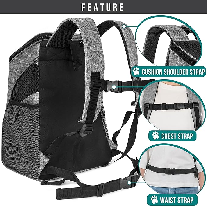 PetAmi Cat Backpack Carrier, Airline Approved Pet Carrier Backpack for Small Dogs and Large Cats, Soft Sided Collapsible Ventilated with Sherpa Bed for Hiking Travel, Max 18 lbs, Heather Gray
