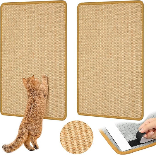 Graciadeco Carpet Cat Scratching Mat Sisal, 2 Packs Sisal Fabric Large 23.6" x 15.7" Scratching Pad for Indoor Cats with Adhesive Hook Loop Tape, Cat Scratching Rug Wall Scratchers for Indoor