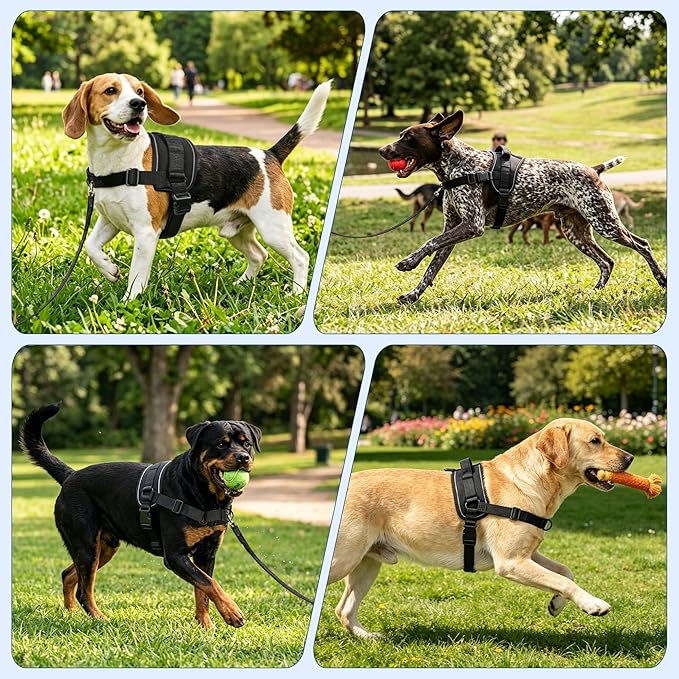 No Pull Dog Harness, Upgraded Padded No-Choke Pet Vest with Front and Back Clips, Effortless Walking Adjustable Dog Gear with Traffic Handle and Reflective Straps for Training (Black,L)