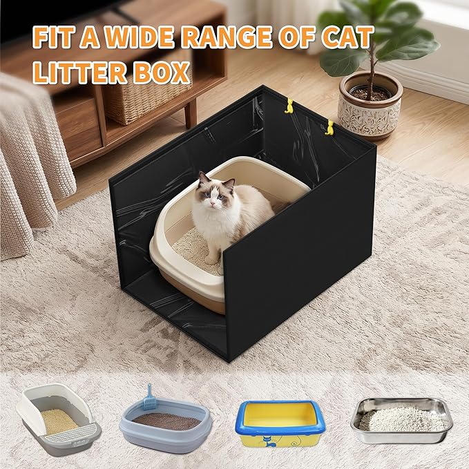 Aokeyee Cat Litter Box Enclosure Splash Guard High Side 27.16 x 21.65 x 16.53, Black All-Inclusive Waterproof Foldable Pet Litter Box Shield, Anti-Leakage, Dust Control, Easy to Clean