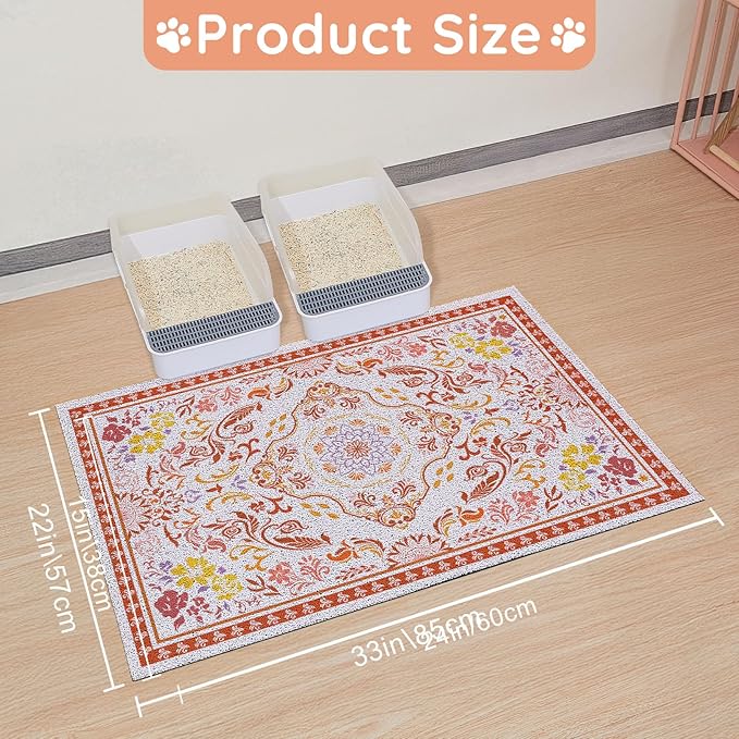 Cat Litter Mat Trapping Rug 33"x22", Large Litter Box Mat for Floor, Non-Slip Waterproof Backing, Soft Mesh Easy to Clean Pet Mat for Cat Red