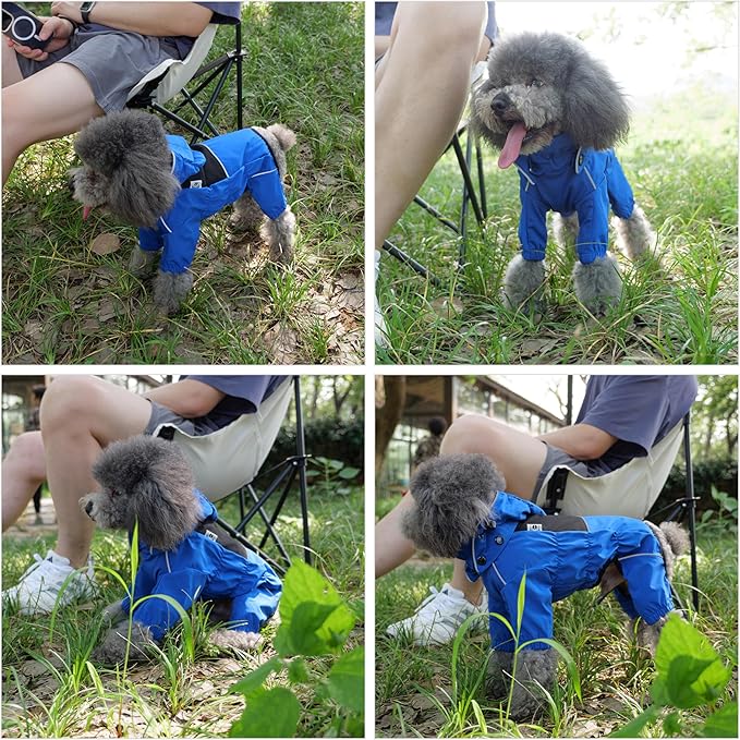 LOVELONGLONG Waterproof Dog Raincoat with Removable Hood – Outdoor Full Body Dog Jacket, Windproof Snowproof Shell Suit – All Season Pet Rain Gear Blue XS
